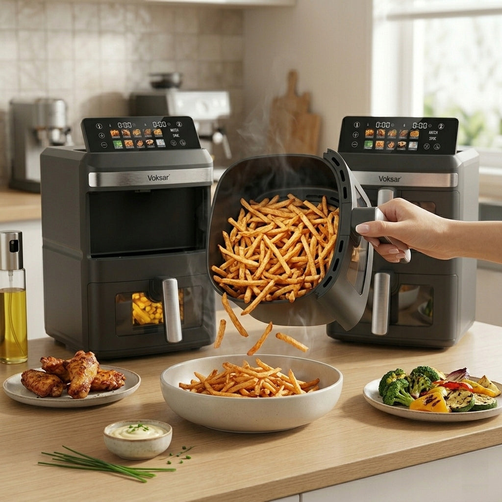 FAT-FREE TWO-CHAMBER VERTICAL AIR FRYER VOKSAR T11 AIR FRYER 12L XXL Packaging status original