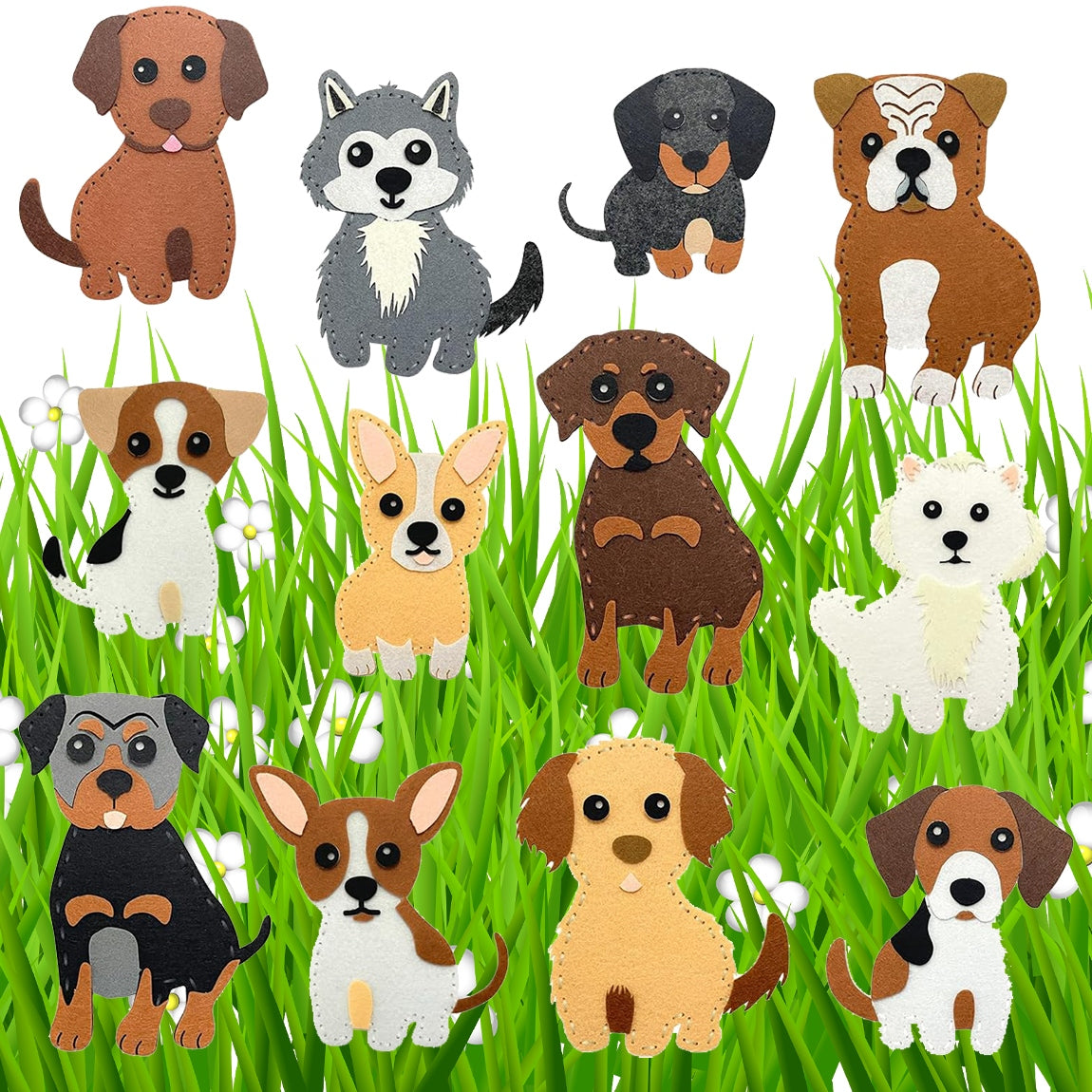 FELT ANIMALS SEWING DOGS FOR CHILDREN DIY DOG PUPPY SET OF 12PCS Manufacturer code 008278