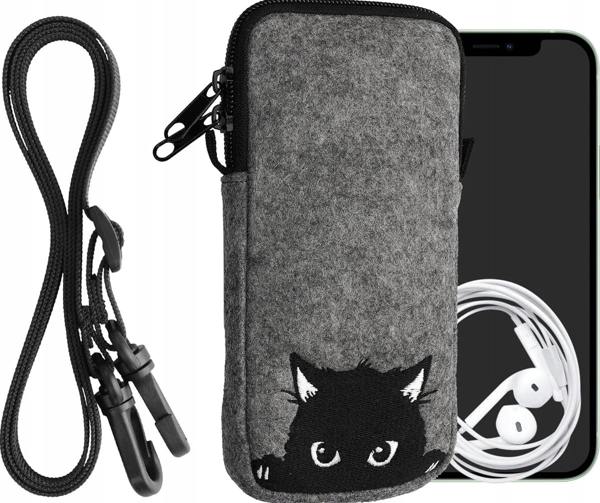 FELT BAG 18CM PHONE CASE COVER PATTERN CAT LARGE SOFT