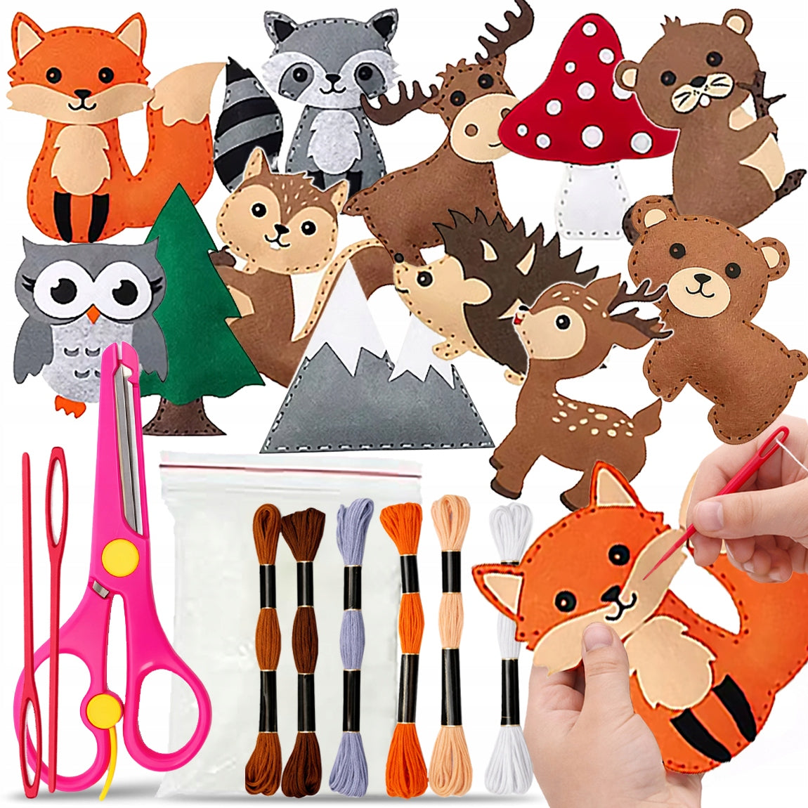 FELT SEWING KIT FOREST ANIMALS DIY FOREST OWL 12 PCS FOR CHILDREN Packaging status original