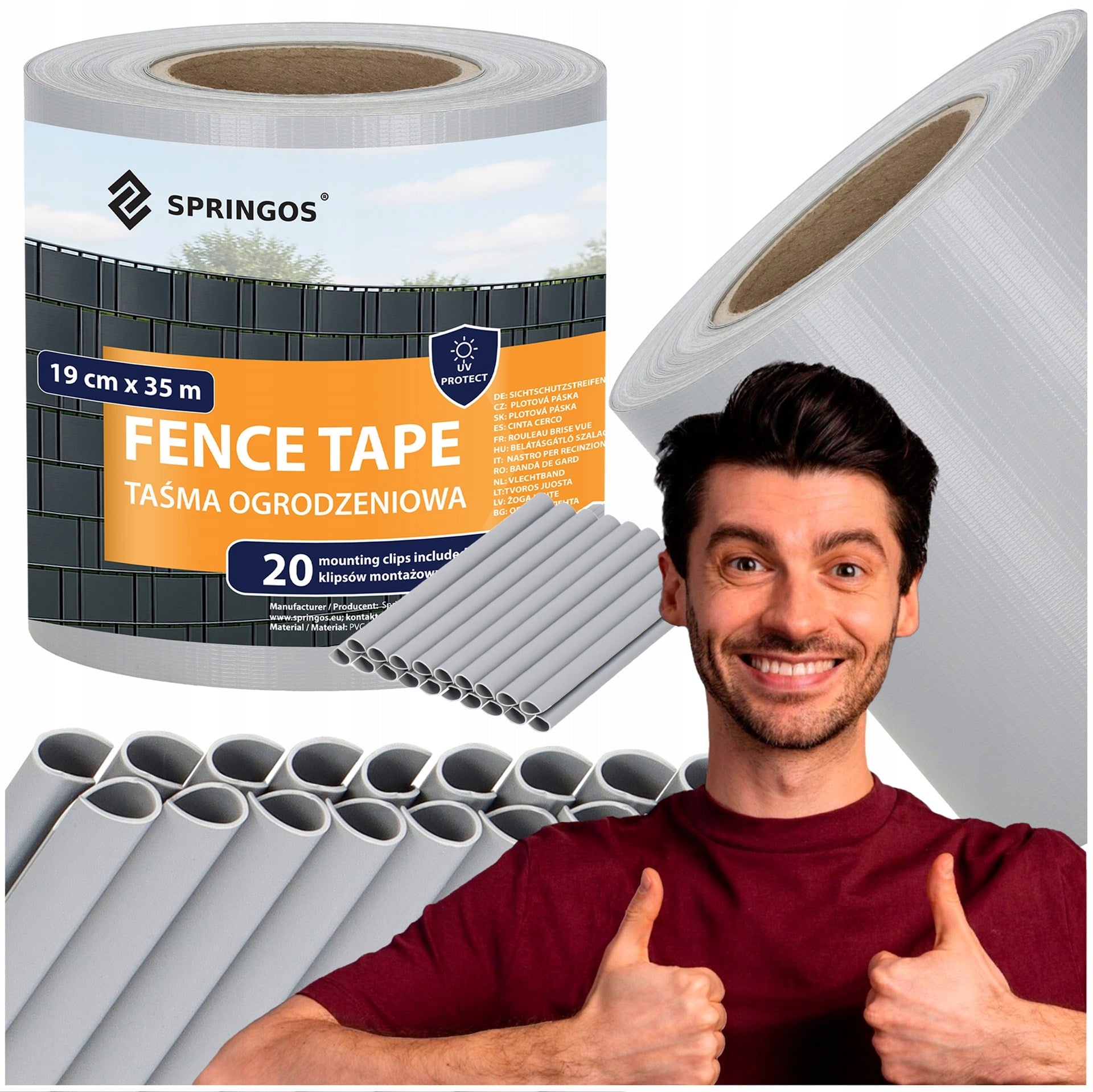 FENCE TAPE 19x35m GREY COVER FOR PANEL FENCE + CLIPS