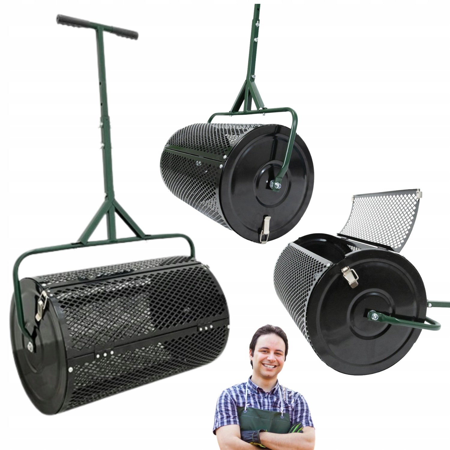 FERTILIZER COMPOST SPREADER GARDEN ROLLER NEPRI MESH 70CM CAPACIOUS SHAFT