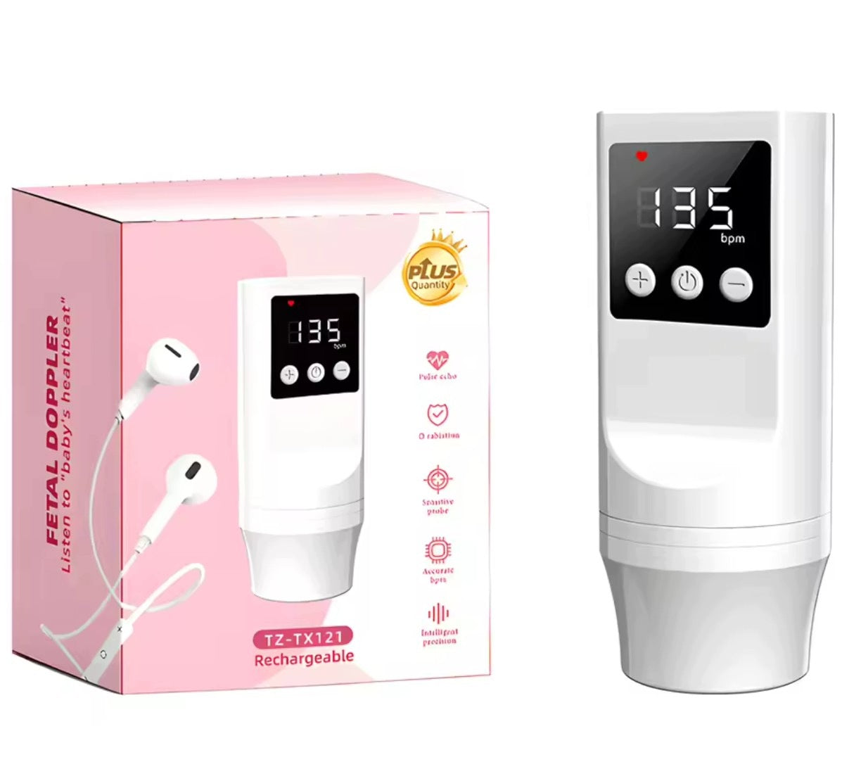 FETAL HEART RATE DETECTOR DOPPLER FOR BABY HEARTBEAT DETECTION + HEADPHONES