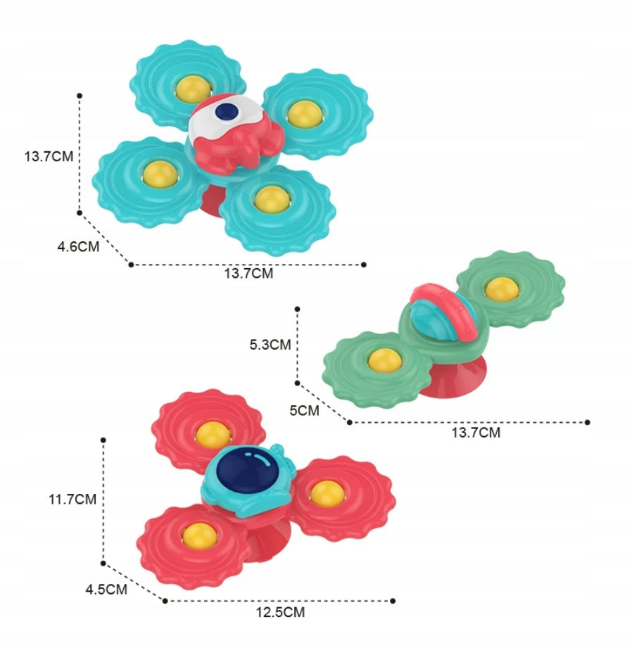 FIDGET SPINNER WITH SUCTION CUP SENSORY ROTATING RATTLE BATH 3 PCS NS Brand MalPlay