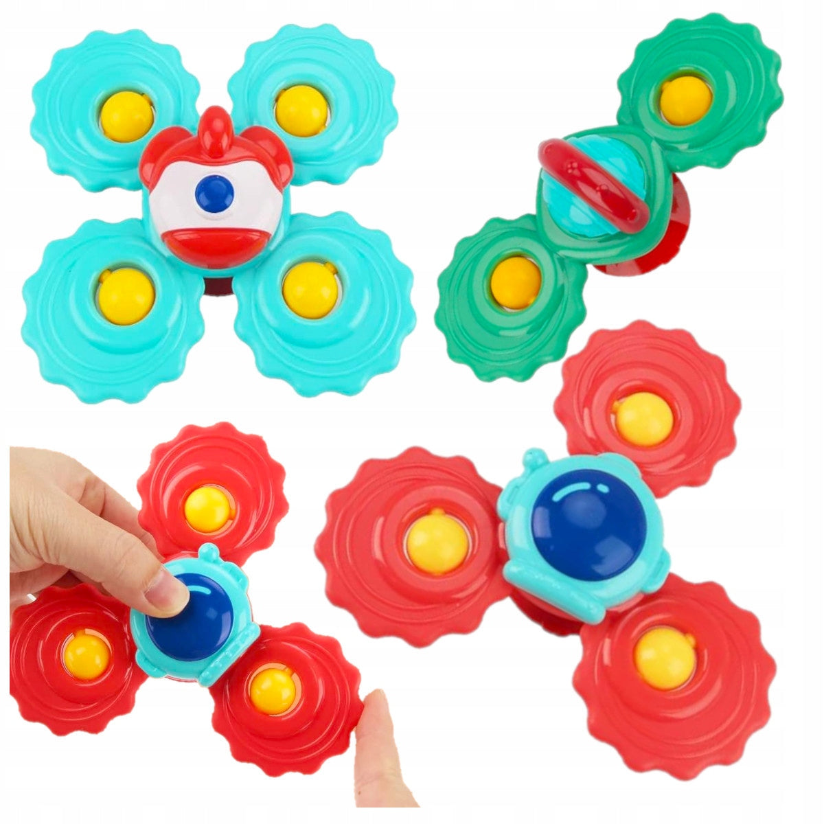 FIDGET SPINNER WITH SUCTION CUP SENSORY ROTATING RATTLE BATH 3 PCS NS Packaging status original