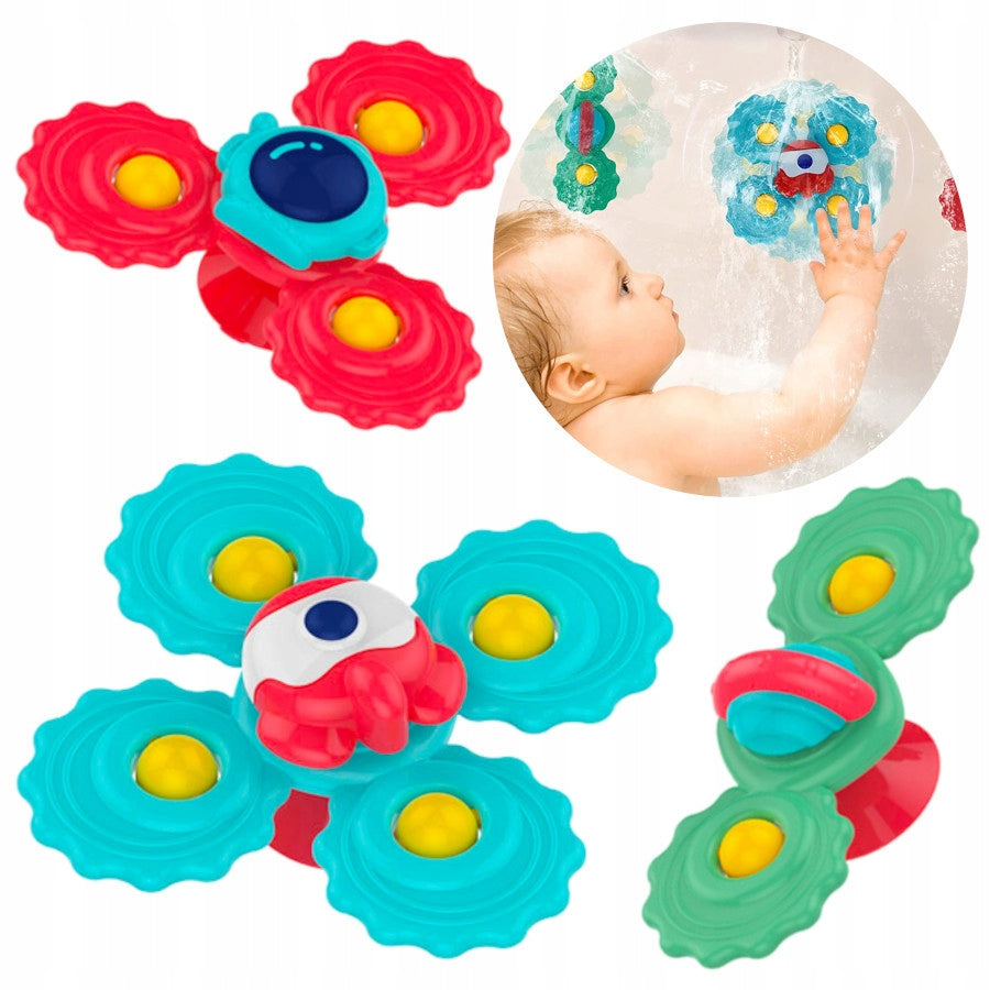 FIDGET SPINNER WITH SUCTION CUP SENSORY ROTATING RATTLE BATH 3 PCS NS