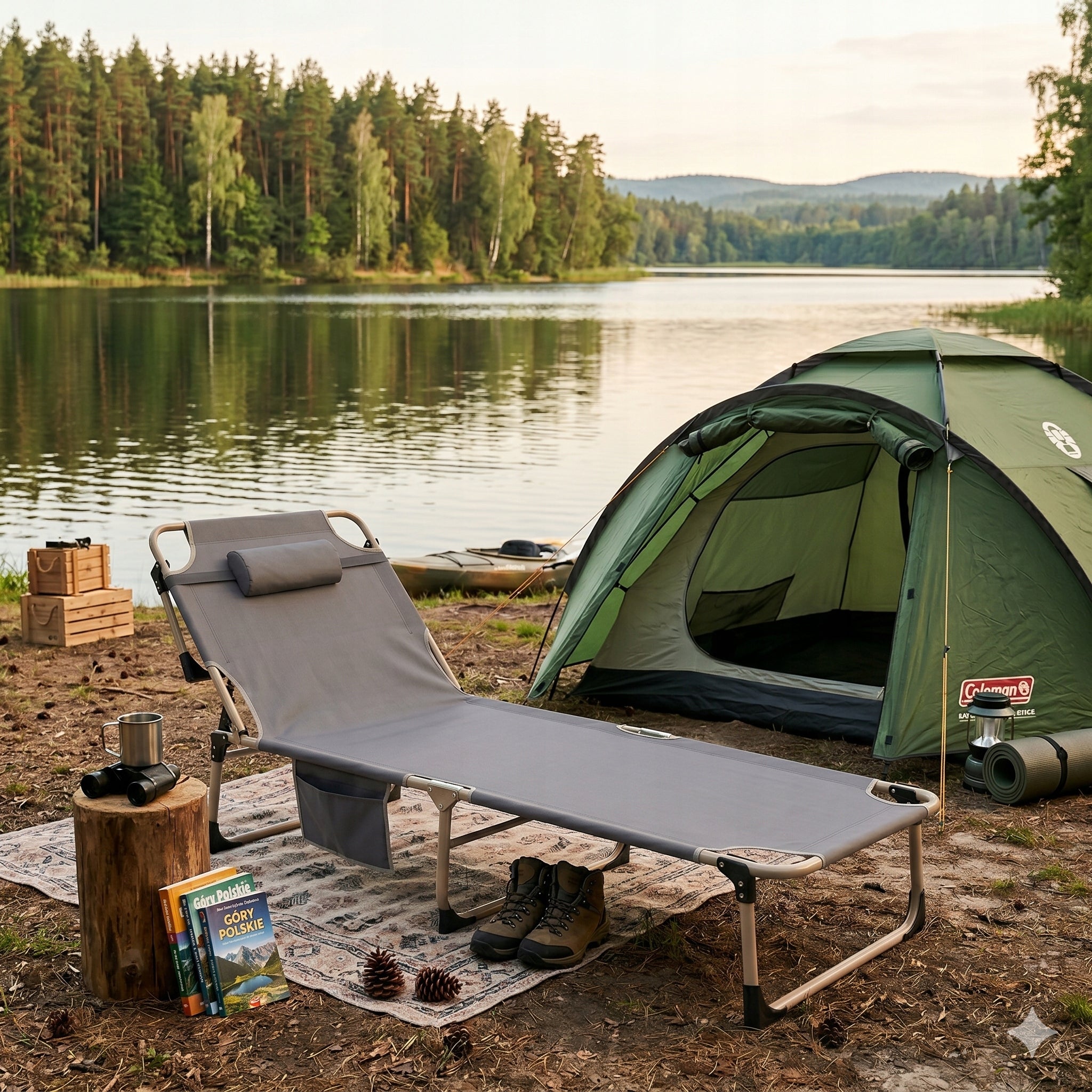 FIELD BED FOLDING TOURIST SUN LOUNGER with CAMPING headrest 150 kg Manufacturer code ŁÓŻKO TURYSTYCZNE LEŻAK SKŁADANY