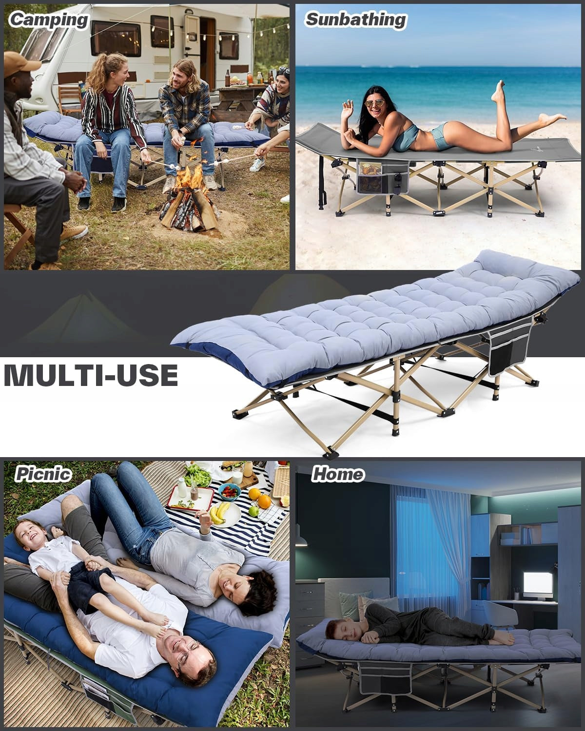 FIELD SMOKING BED WITH XXL OVERLAY 188 x 71 cm FOLDING CAMPING Brand Costway