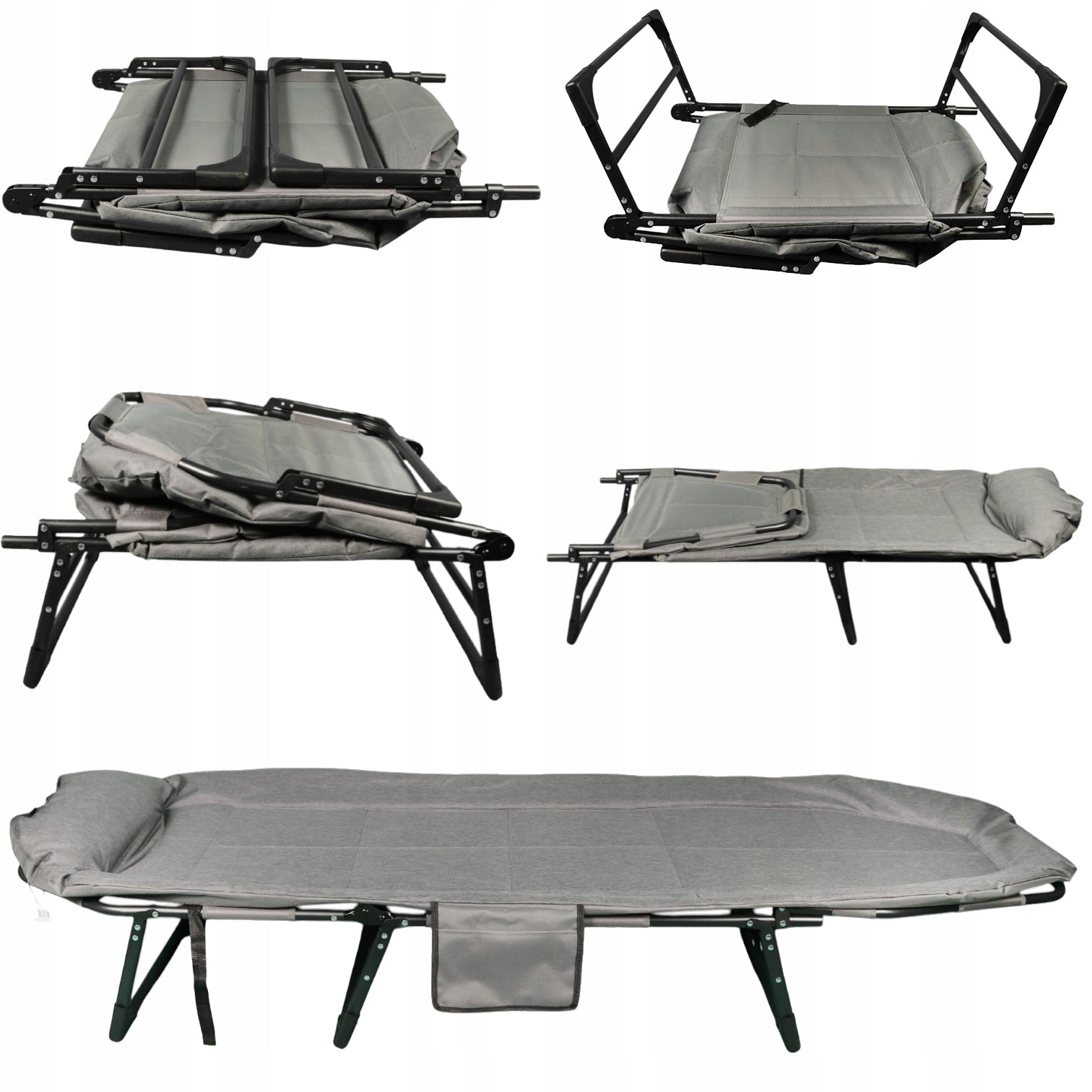 FIELD TOURIST BED FOLDING STRONG 150 KG LIGHT ADJUSTABLE WITH PILLOW Color gray
