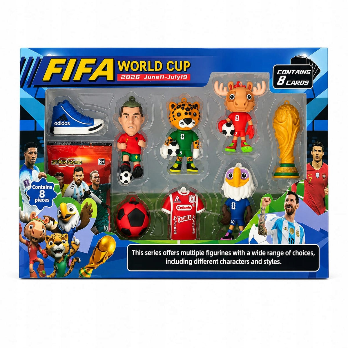 FIFA World Cup Figurines 2026 8 Pcs + 8 Football Cards Collectible