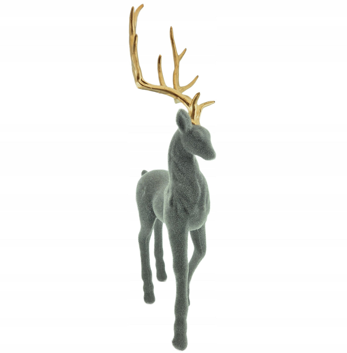 FIGURINE DEER REINDEER FLOCKED DECORATION REED DECORATION GREY LARGE 32CM Product height 32 cm