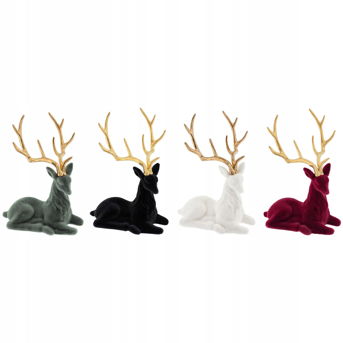 FIGURINE DEER REINDEER FLOCKED ORNAMENT REED DECORATION GREY SITTING Brand no brand