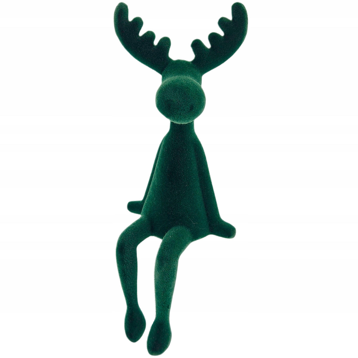 FIGURINE DEER REINDEER SITTING FLOCKED GREEN DECORATION 25CM Brand Top Gift