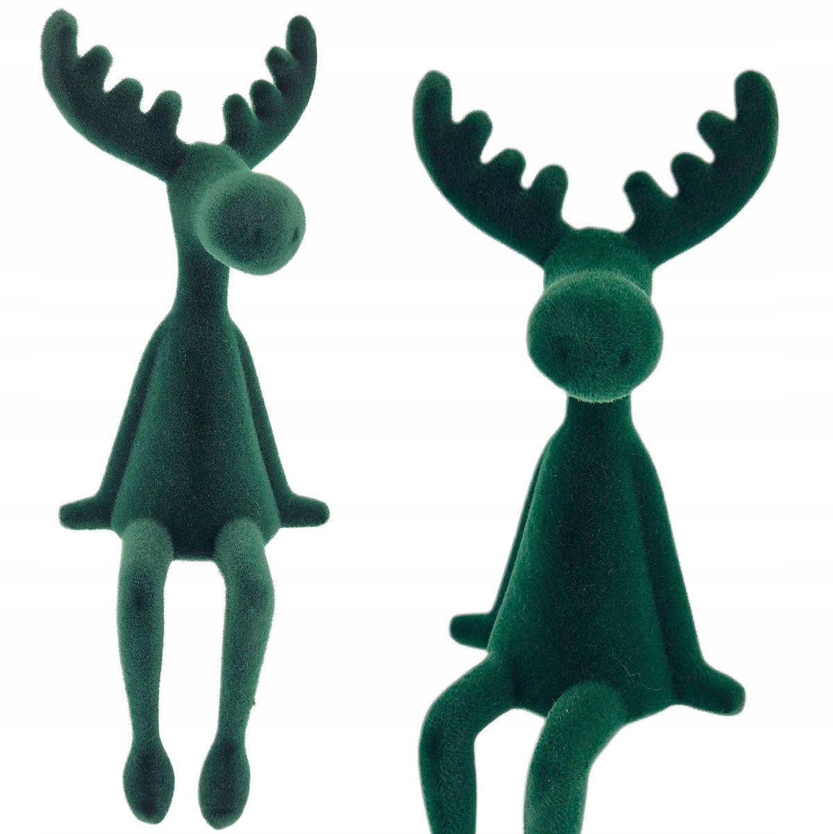 FIGURINE DEER REINDEER SITTING FLOCKED GREEN DECORATION 25CM