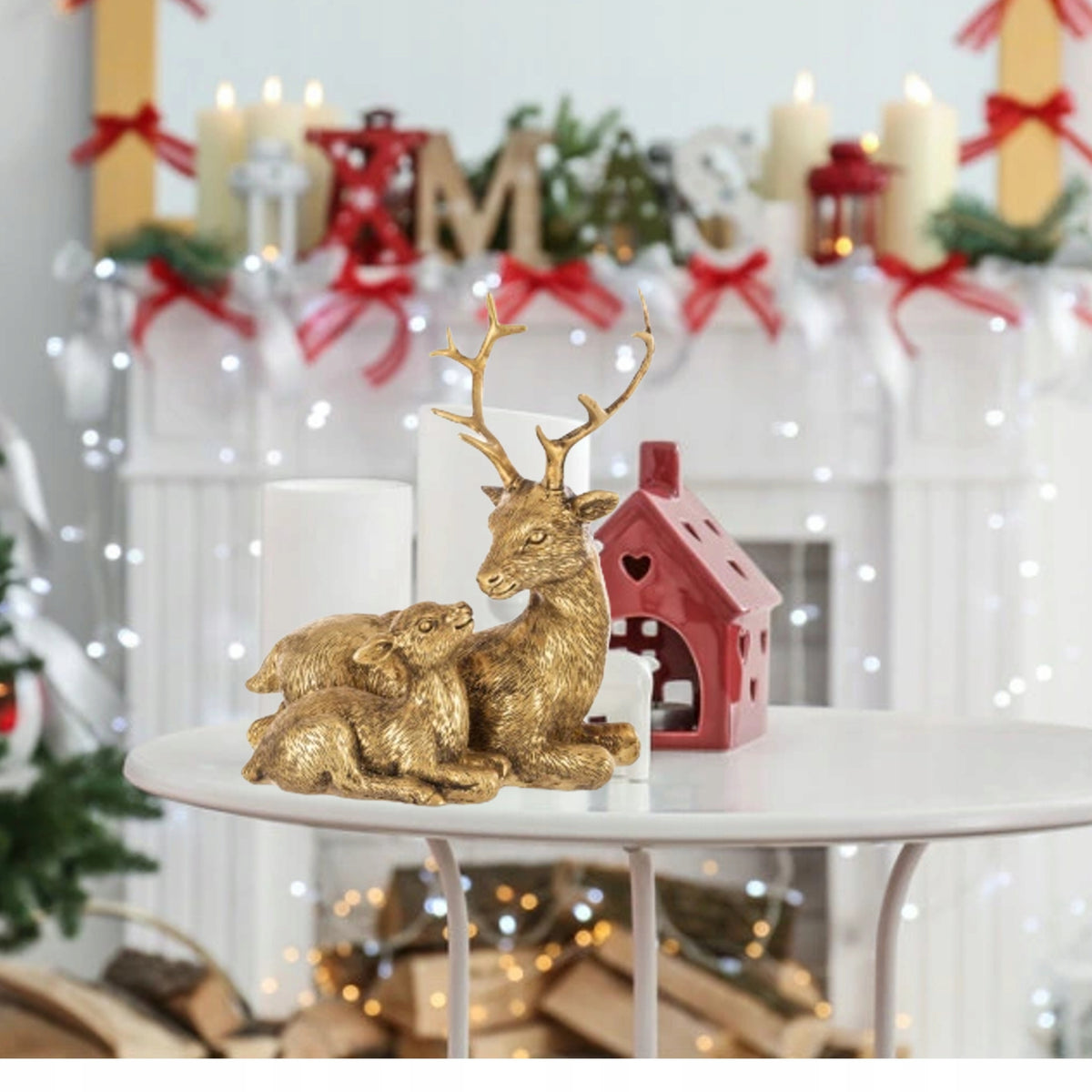 FIGURINE REINDEER DEER SITTING GOLD Product height 10 cm