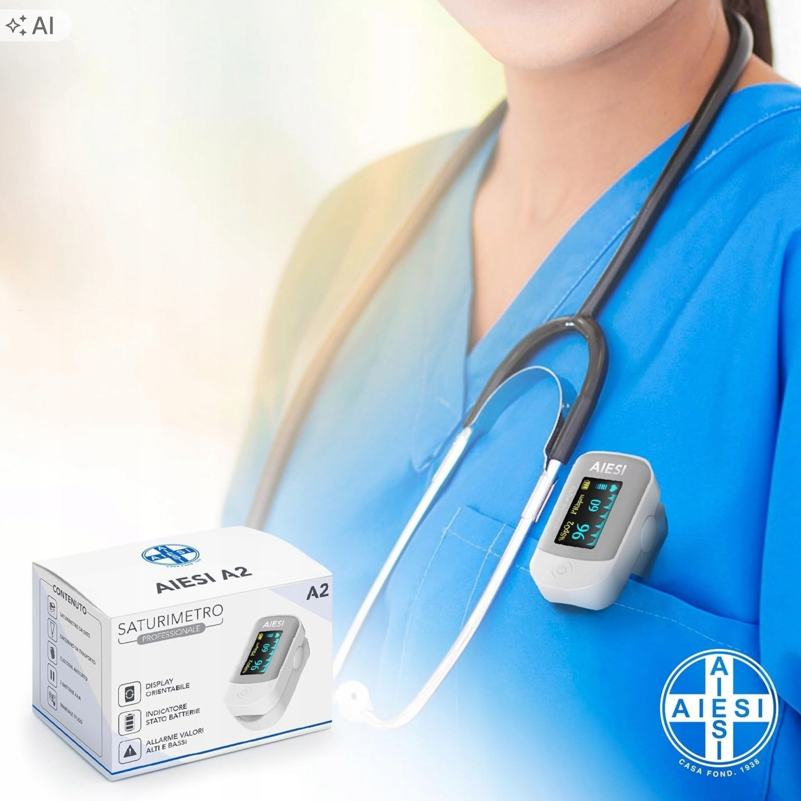 FINGER PULSE OXIMETER AIESI A2 MEDICAL SPO2 PULSE HEART RATE CASE Medical device no