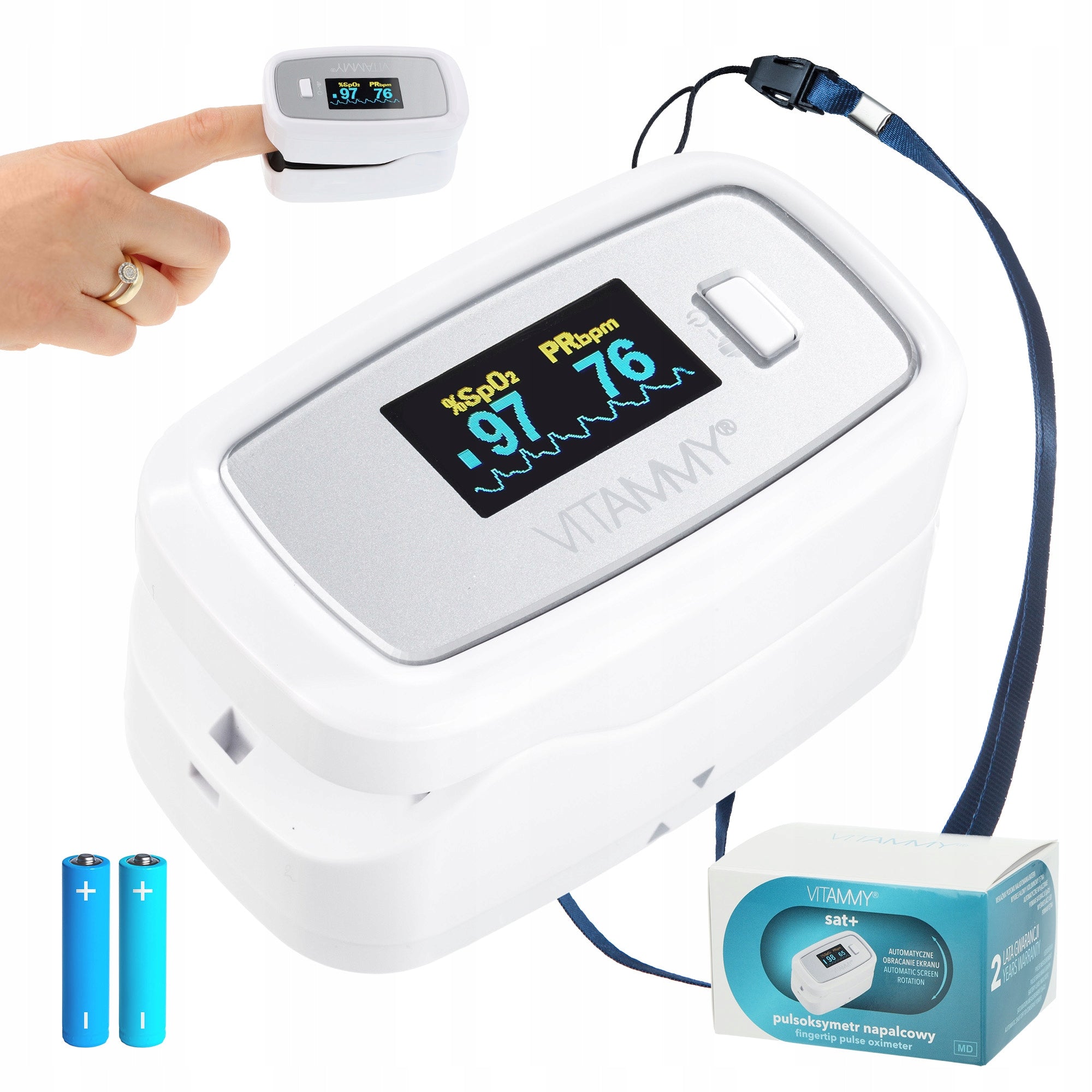 FINGER PULSE OXIMETER OLED REINFORCED HOUSING ROTATING SCREEN VITAMMY SAT+ Packaging status original