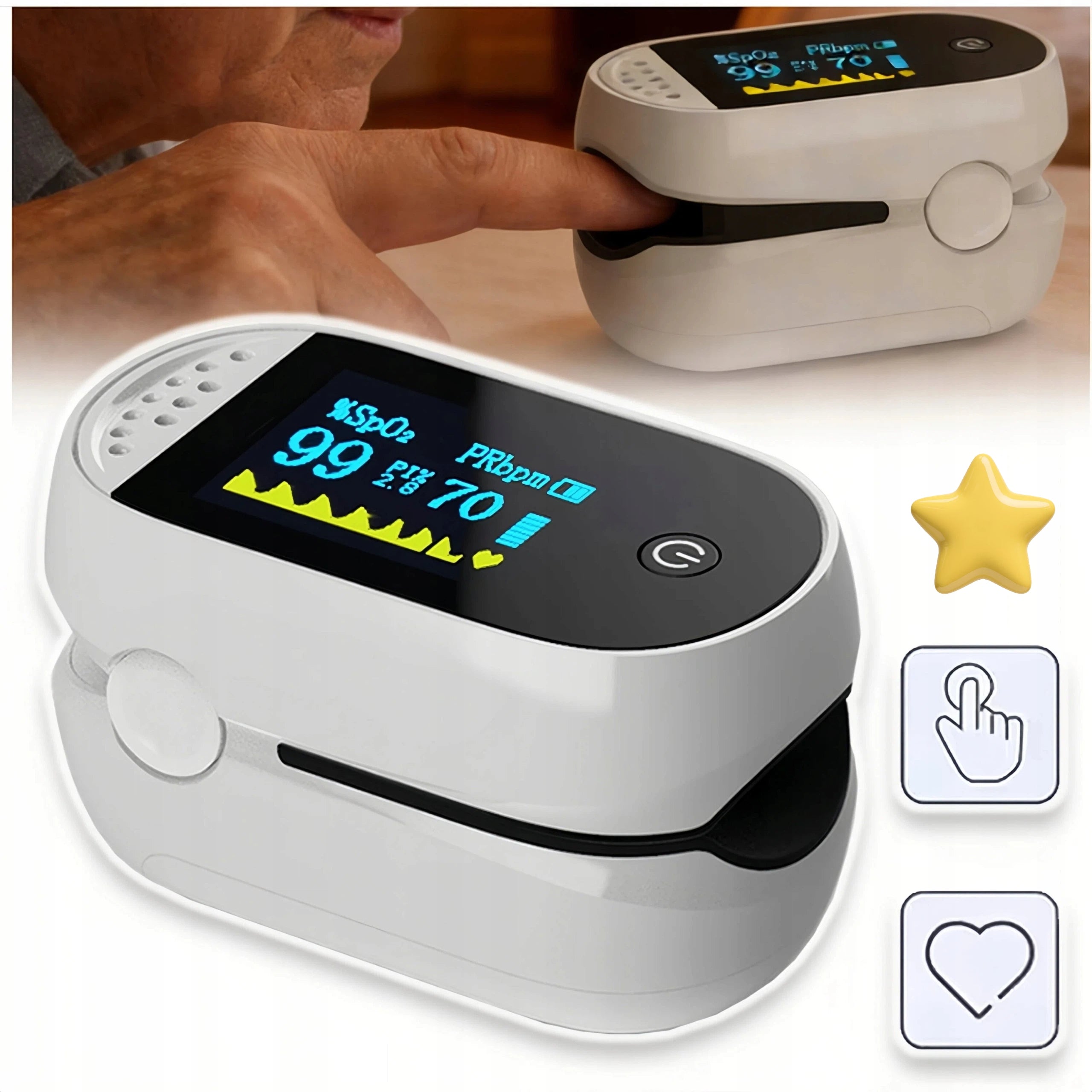 FINGER PULSE OXIMETER PORTABLE WITH BRACE FOR EXERCISE WHITE