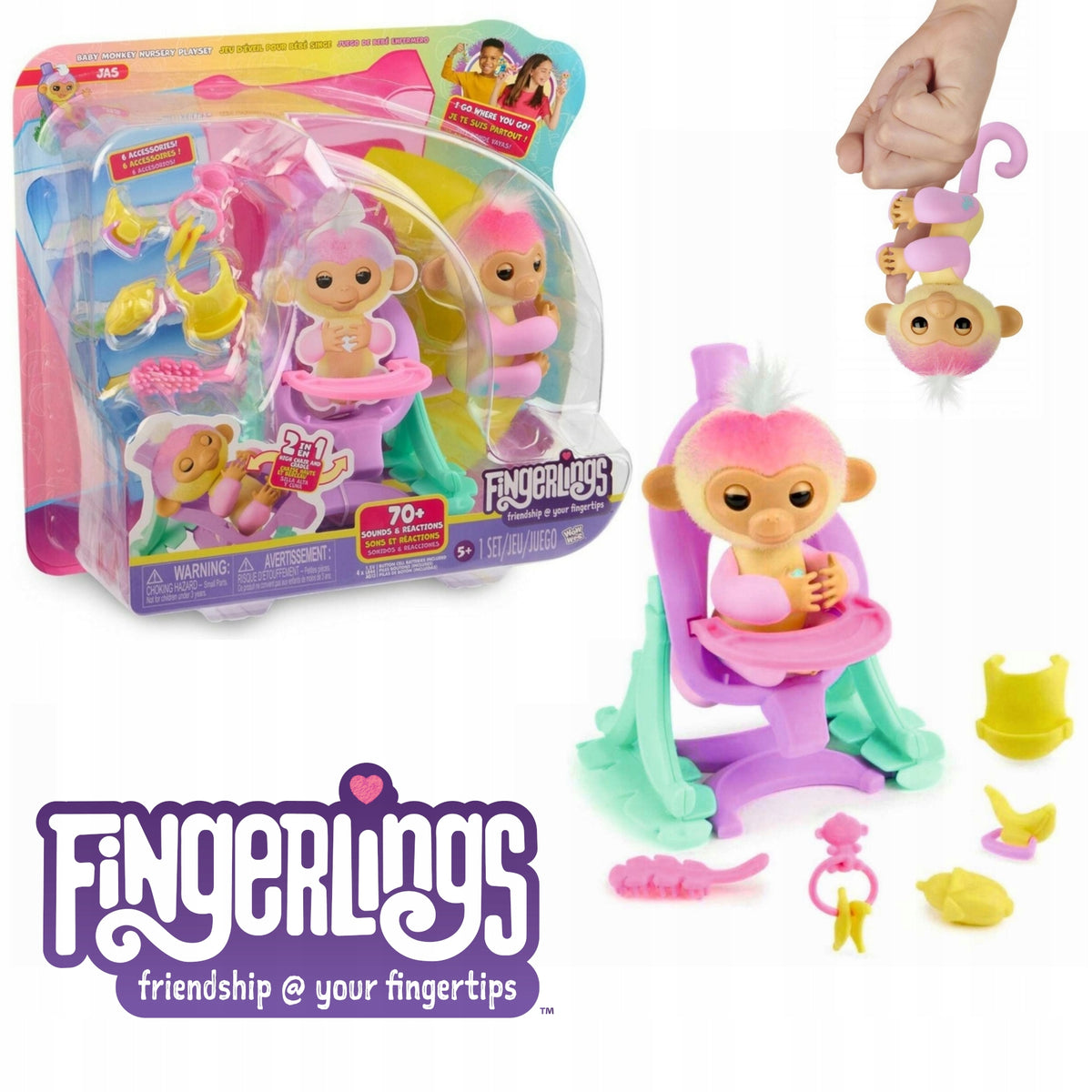 FINGERLINGS MONKEY JAS INTERACTIVE TOY DELUXE SET WITH CHAIR
