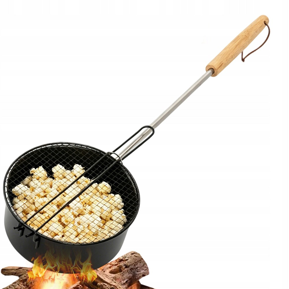 FIRE PIT POPCORN PAN GRILL CARBON STEEL LONG HANDLE NON-STICK