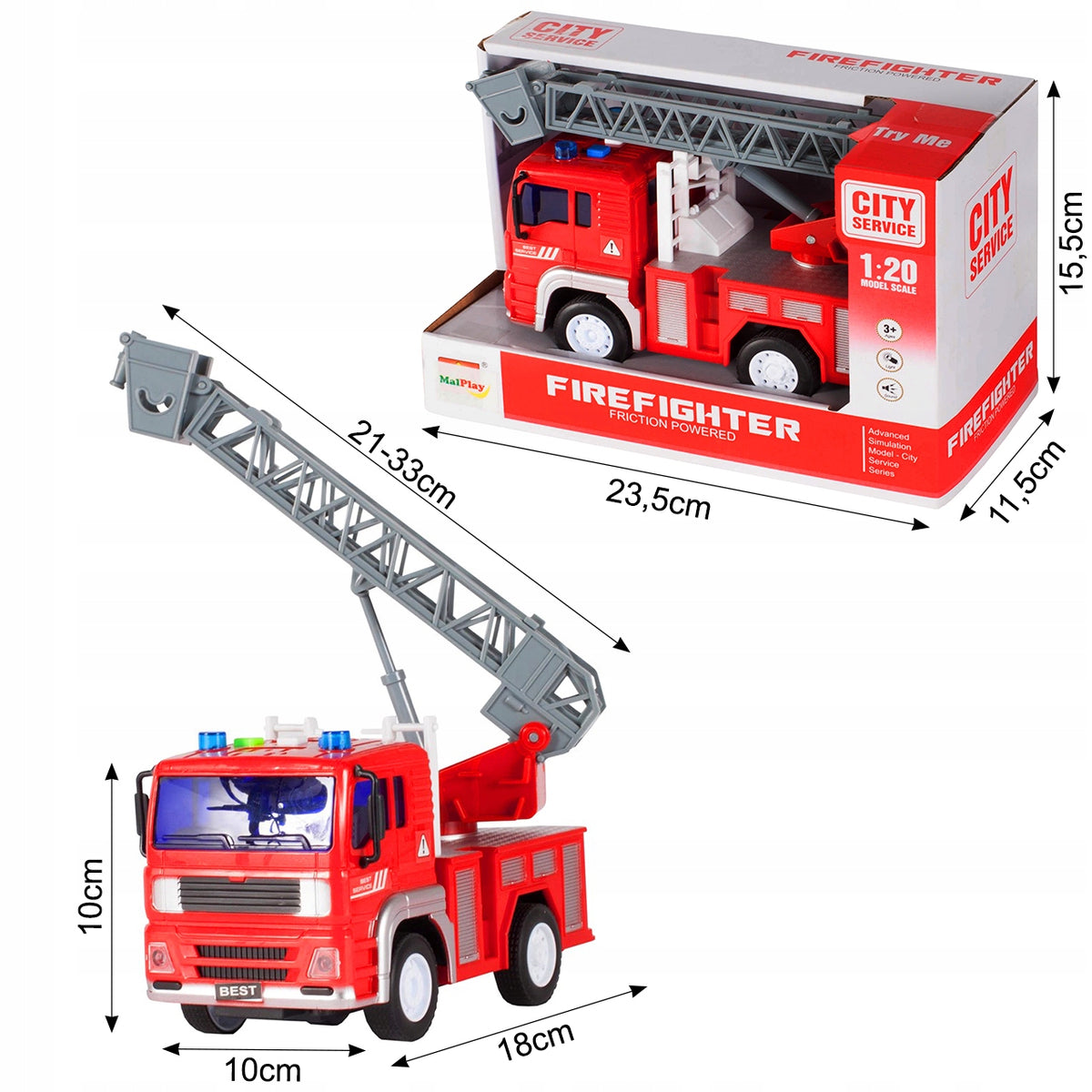FIRE TRUCK FIRE BRIGADE LIGHT SOUND 1:20 CAR FOR CHILDREN Manufacturer code 107572