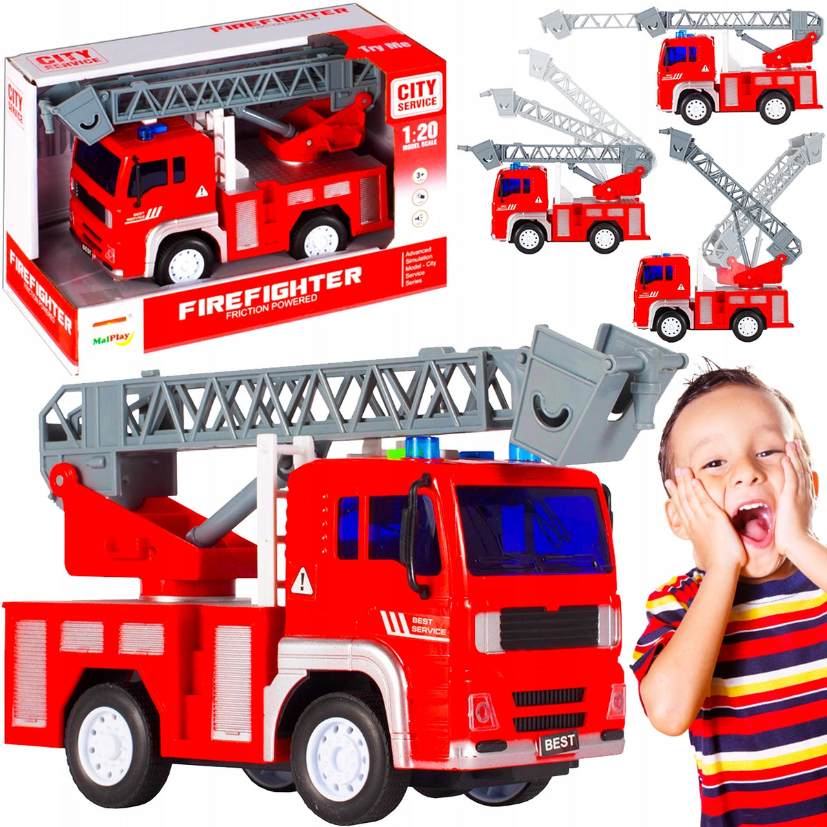FIRE TRUCK FIRE BRIGADE LIGHT SOUND 1:20 CAR FOR CHILDREN