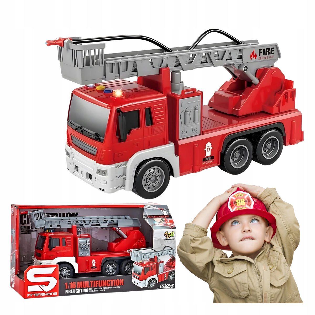 FIRE TRUCK FIRE BRIGADE WITH LIGHT AND SOUND CAR FOR CHILDREN