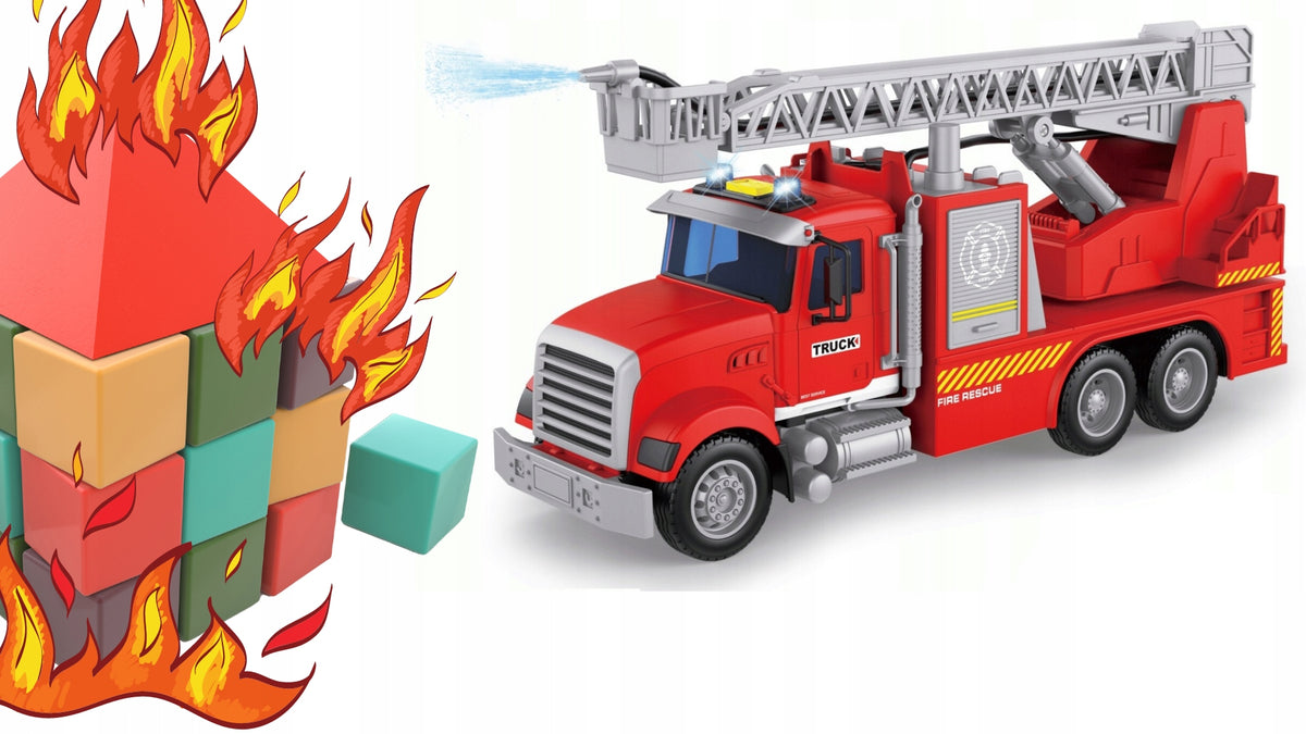 FIRE TRUCK Interactive Kit with Helmet Light Sound Moving Ladder Brand NORIMPEX