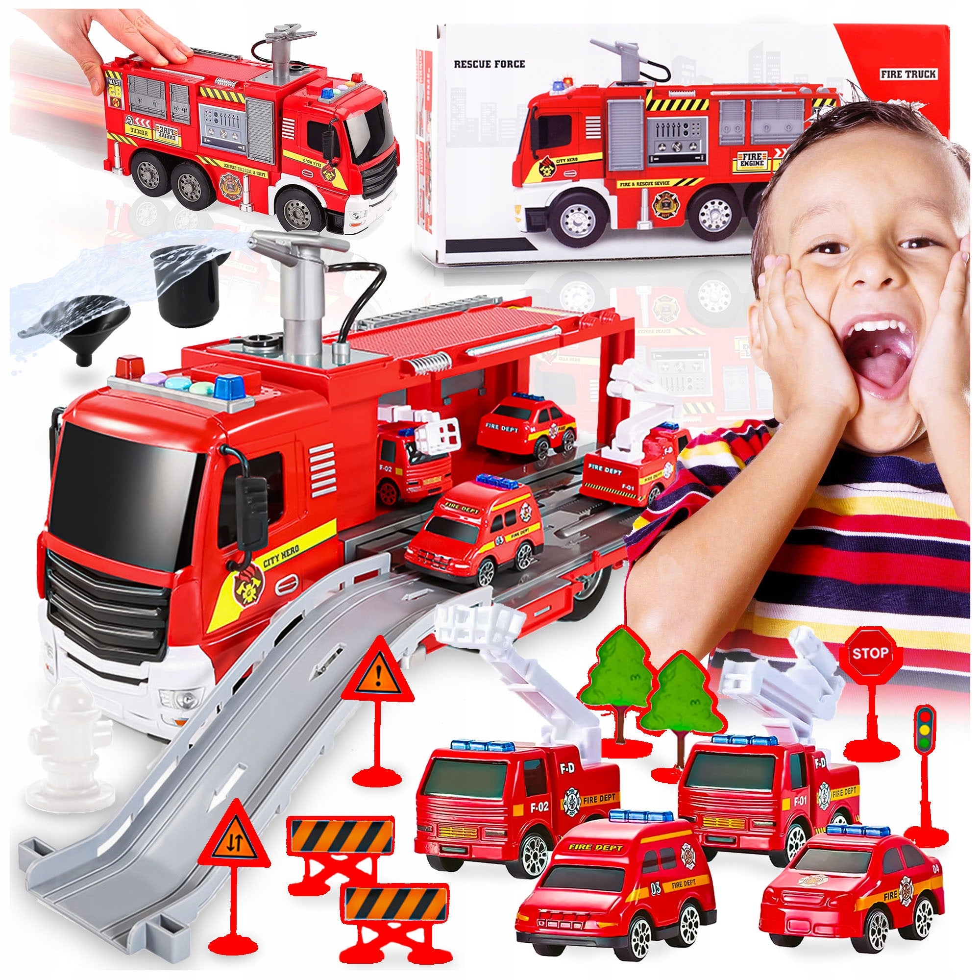 FIRE TRUCK LARGE SET FIRE BRIGADE CARS BOY'S DAY