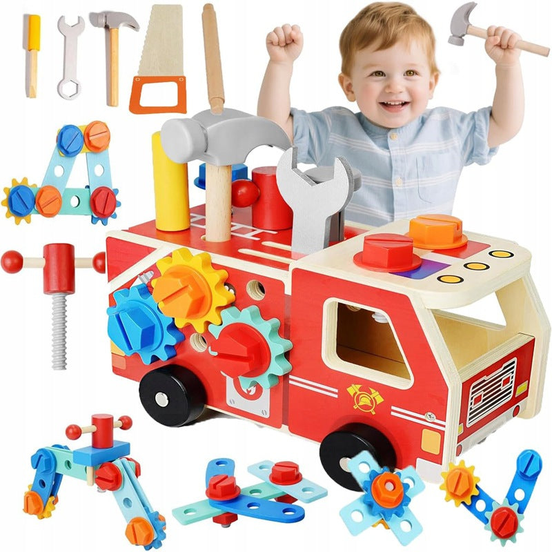FIRE TRUCK TOOL SET 4IN1 DIY MOVABLE WOODEN WORKSHOP 34 ELE Brand no brand