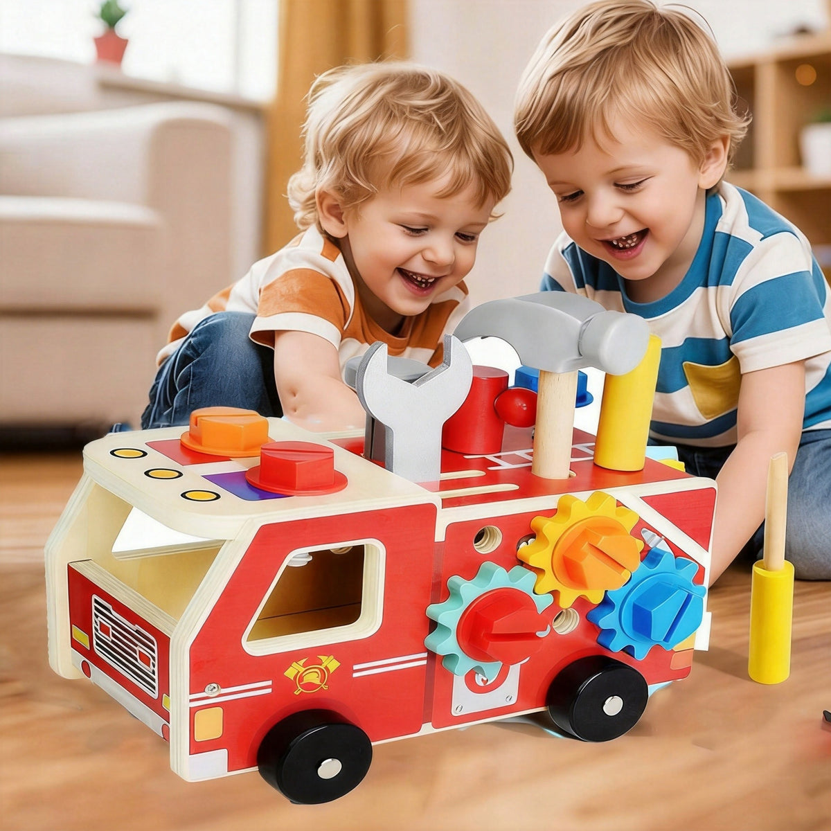 FIRE TRUCK TOOL SET 4IN1 DIY MOVABLE WOODEN WORKSHOP 34 ELE Manufacturer code 6TY24750011333