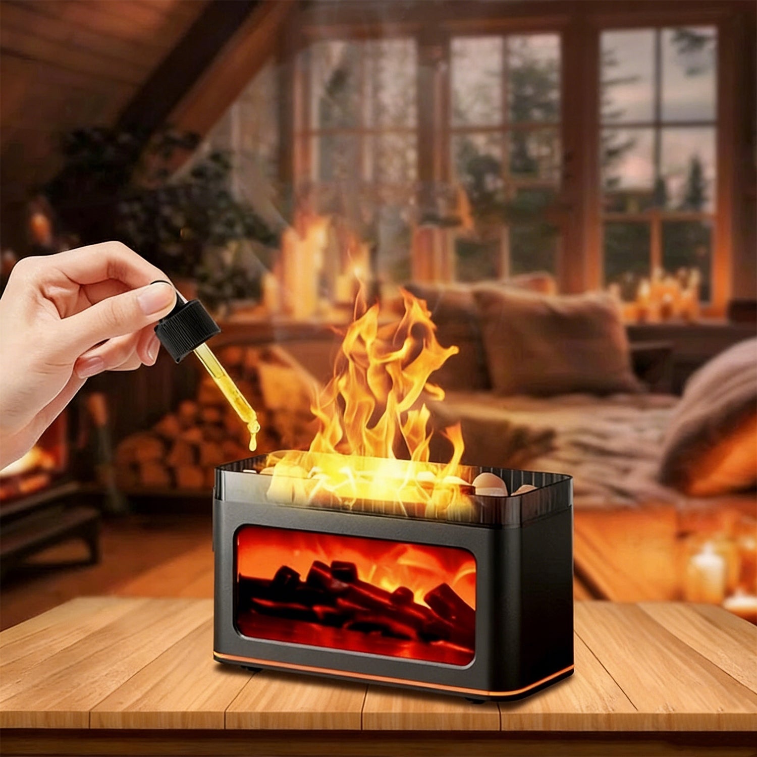 FIREPLACE 3D AIR DIFFUSER WITH HIMALAYAN SALT 7 COLORS LED USB 200ML Medical device no