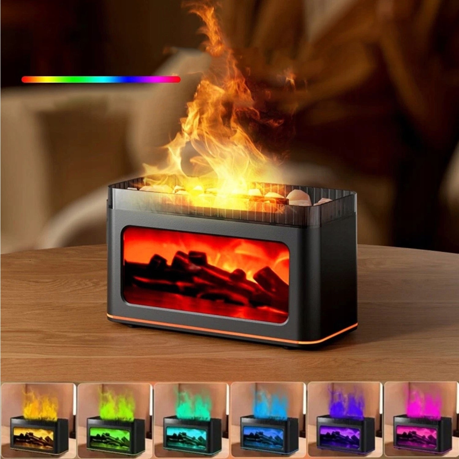 FIREPLACE 3D AIR DIFFUSER WITH HIMALAYAN SALT 7 COLORS LED USB 200ML Packaging status original