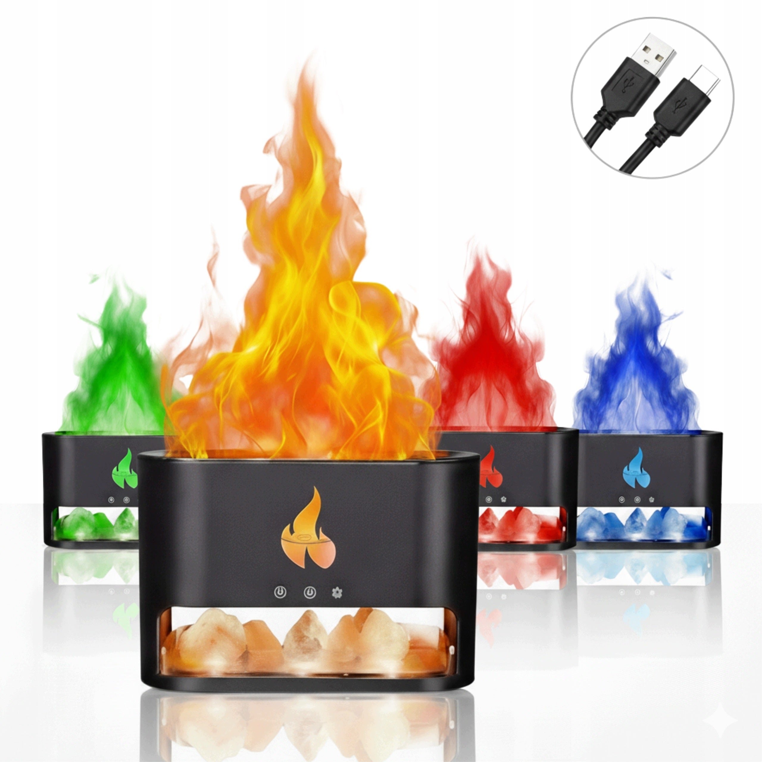 FIREPLACE DIFFUSER HUMIDIFIER NIGHT LIGHT LED FLAME EFFECT + SALT