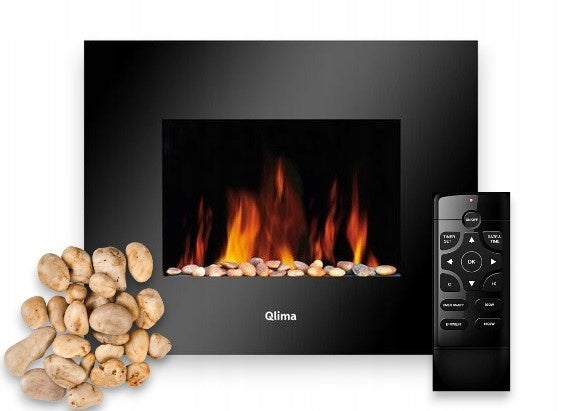 FIREPLACE ELECTRIC WALL HEATER FLAME STEEL 1800 IN BLACK + REMOTE CONTROL