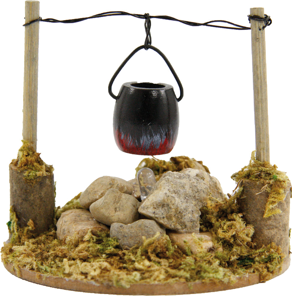 FIREPLACE FOR NATIVITY SCENE STABLE WITH RED LED BULB 8CM FOR FIGURES 11-13CM