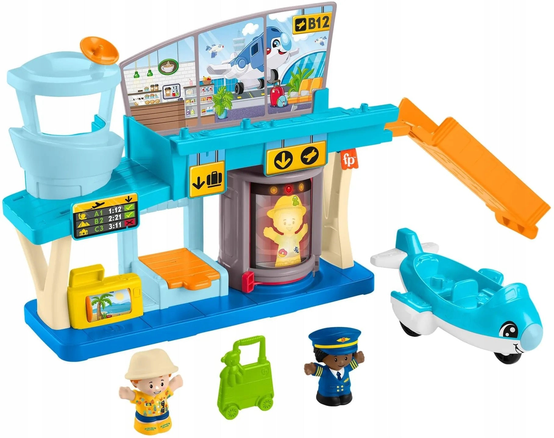 FISHER-PRICE LITTLE PEOPLE AIRPORT SET 2 FIGURES + AIRPLANE JFW61