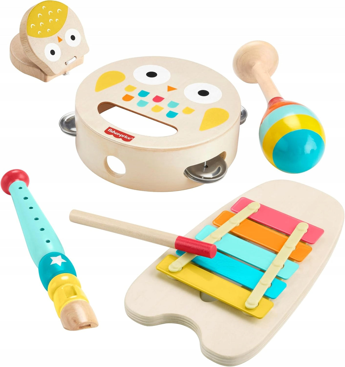 FISHER PRICE MUSIC SET set wooden toys cymbals, maracas Packaging status original