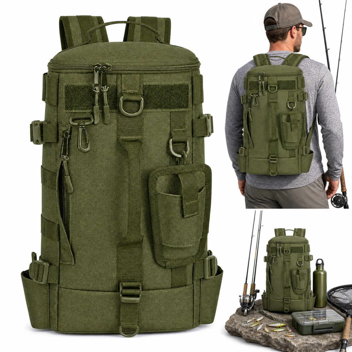 FISHING BACKPACK OLIVE MILITARY GREEN SURVIVAL FOR CAMP UNIVERSAL