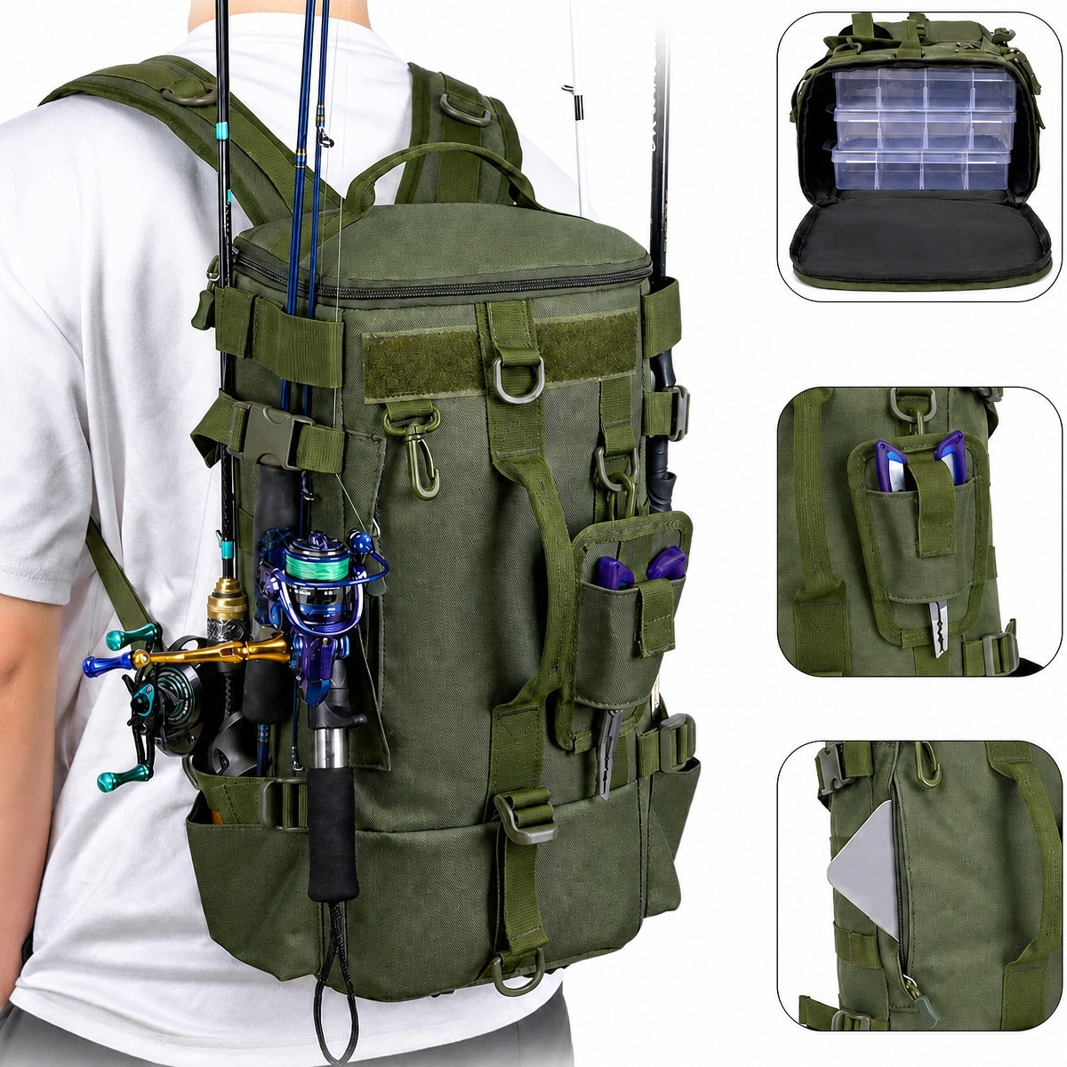 FISHING BACKPACK XL BAIT BAG WITH ROD HOLDER BACKPACK TACKLE Brand no brand