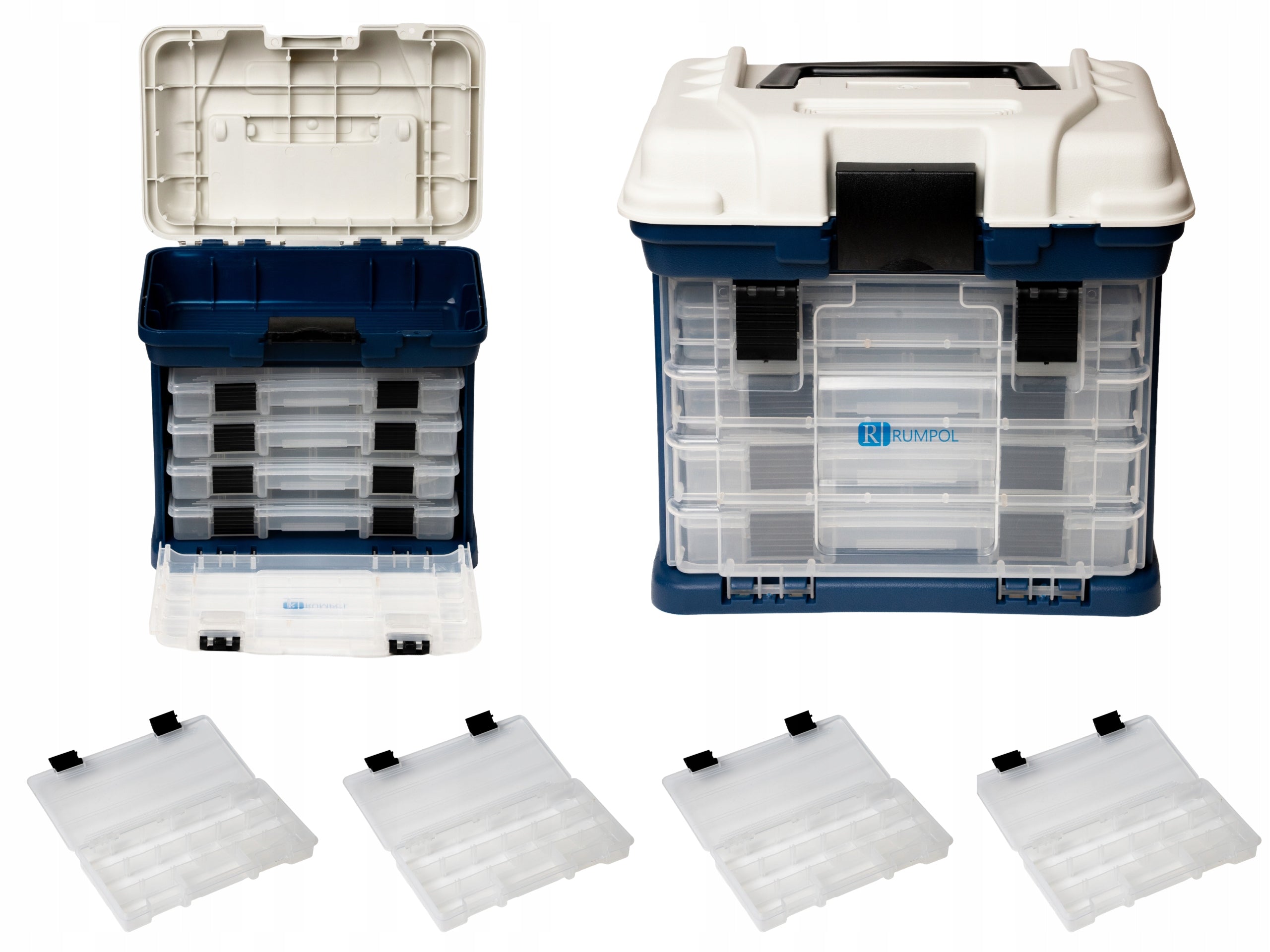 FISHING BOX RUMPOL WITH 4 BOXES STRONG ORGANIZER LARGE ROOMY 350041