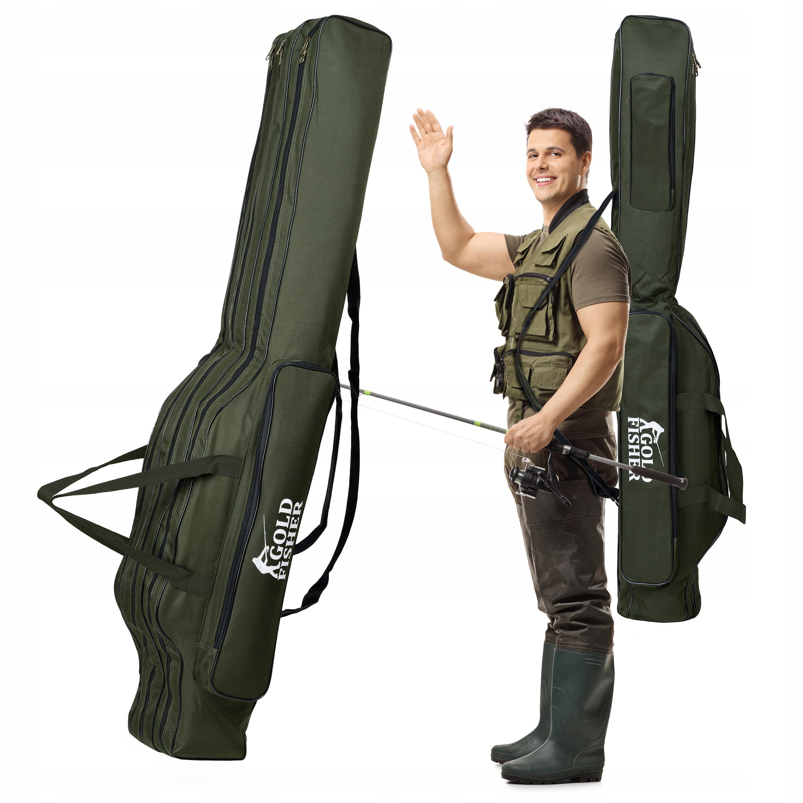 FISHING COVER ROD BAG 3 COMPARTMENTS 140CM GIFT FOR GRANDFATHER DAD