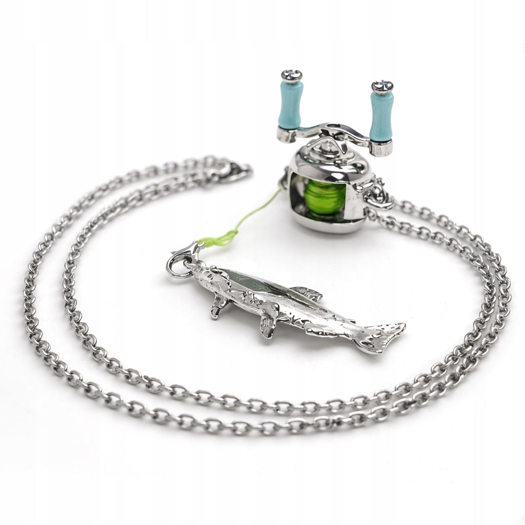 FISHING FISHERMAN NECKLACE FISHING ROD REEL IN GIFT BOX Packaging status original
