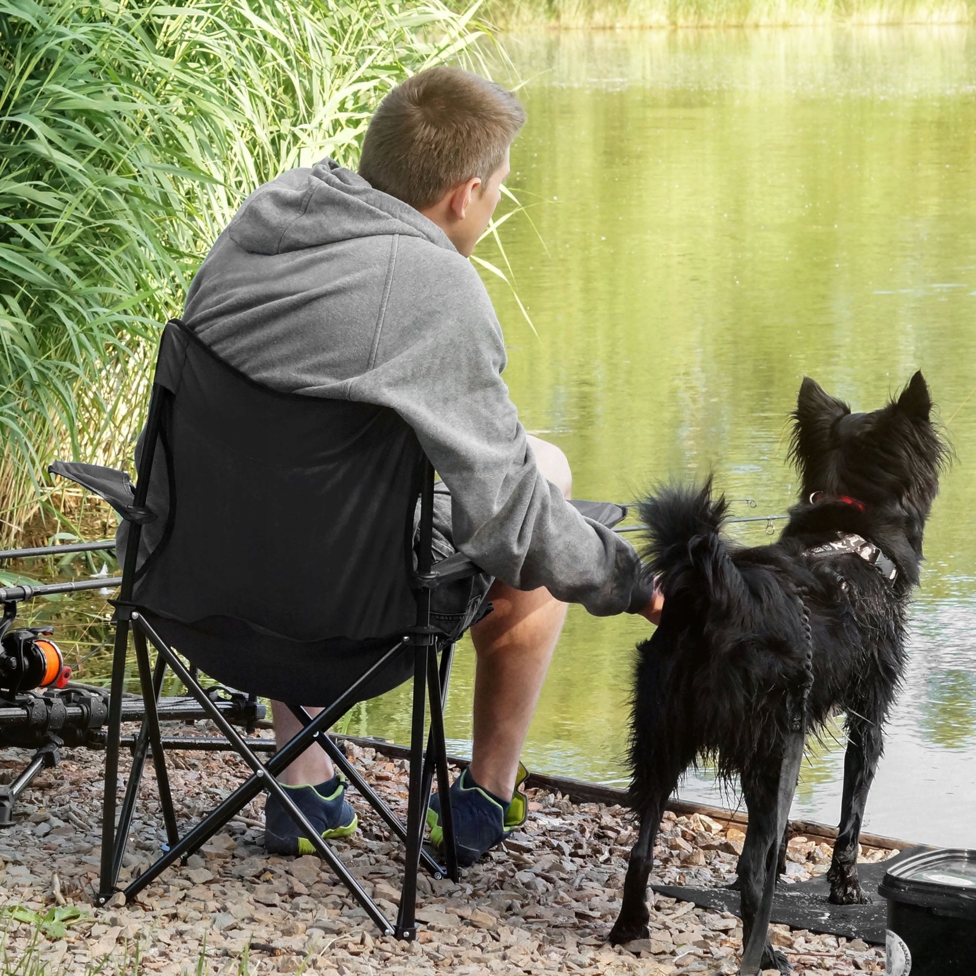 FISHING HIKING CHAIR FOLDING LARGE CHAIR CAMPING CHAIR XXL Color black