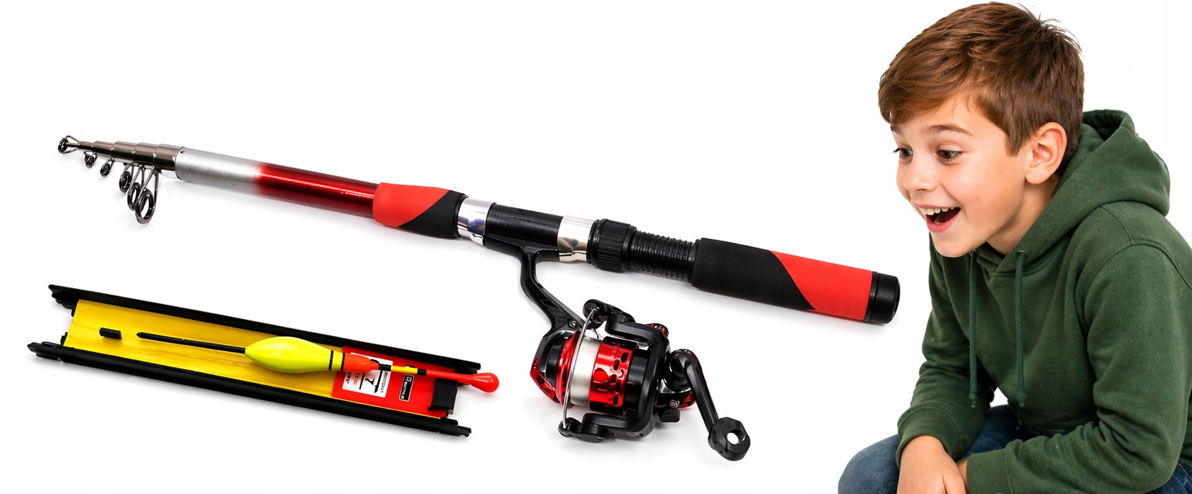 FISHING ROD 2,1 m. + REEL + LADDER SUPER FISHING SET FLOAT
