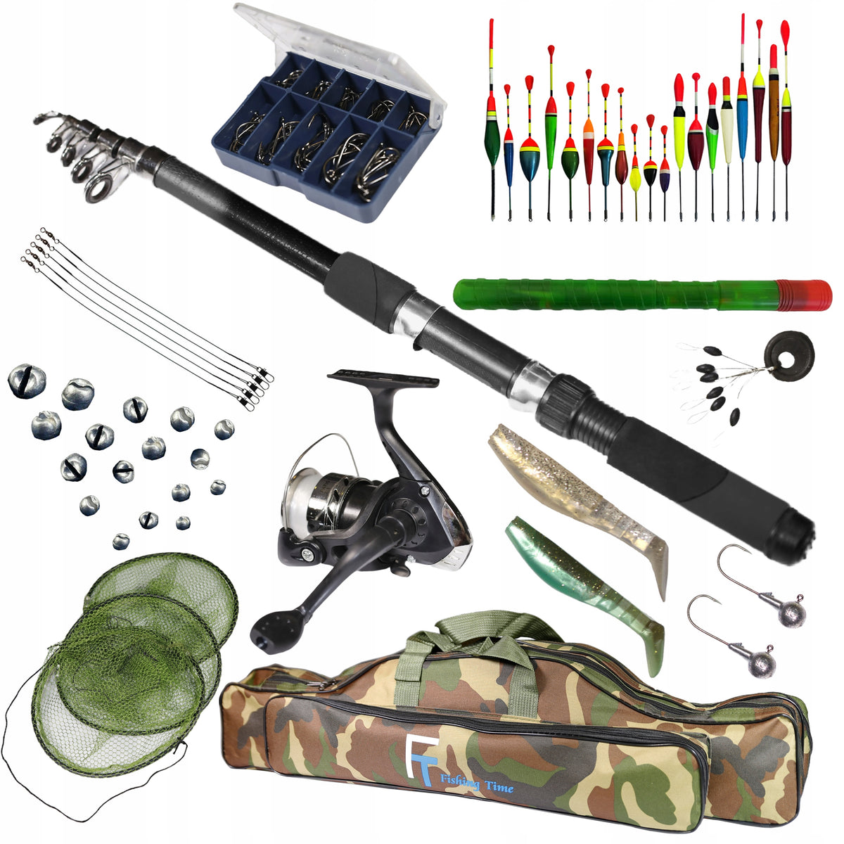 FISHING SET 1x Fishing rod 2,4m, 1x Reel, 20 floats - ZEST-W-17