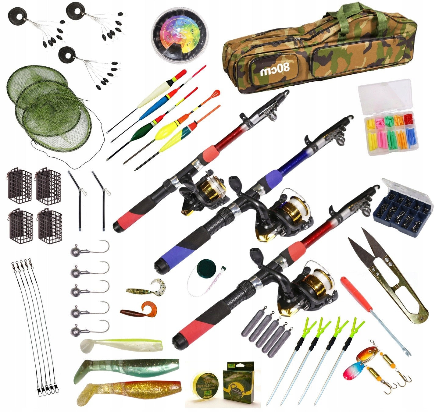 FISHING SET 3x Fishing rod 3x Reel, float, ground - ZEST-W-04