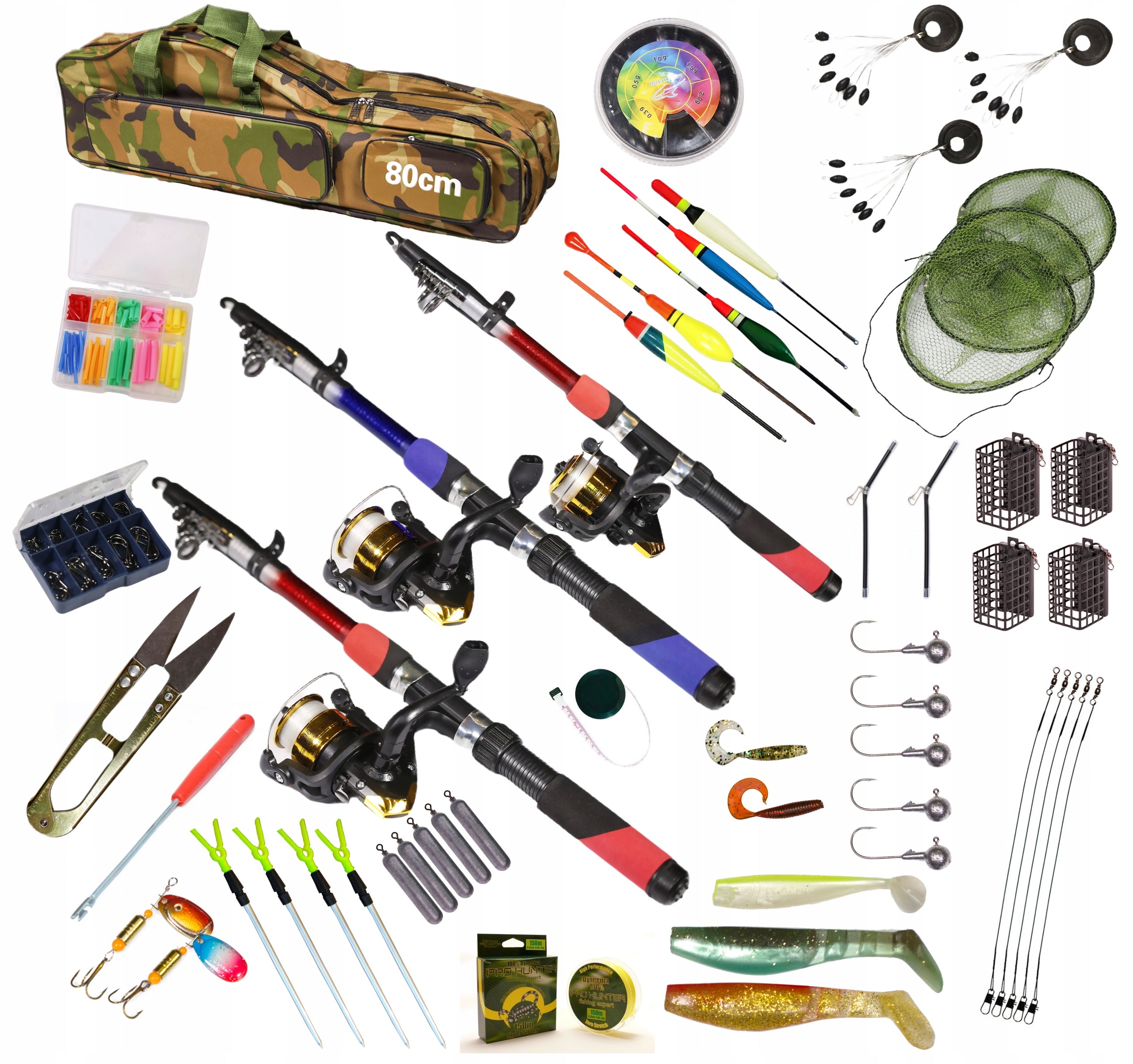 FISHING SET 3x Fishing rod 3x Reel, float, ground - ZEST-W-04