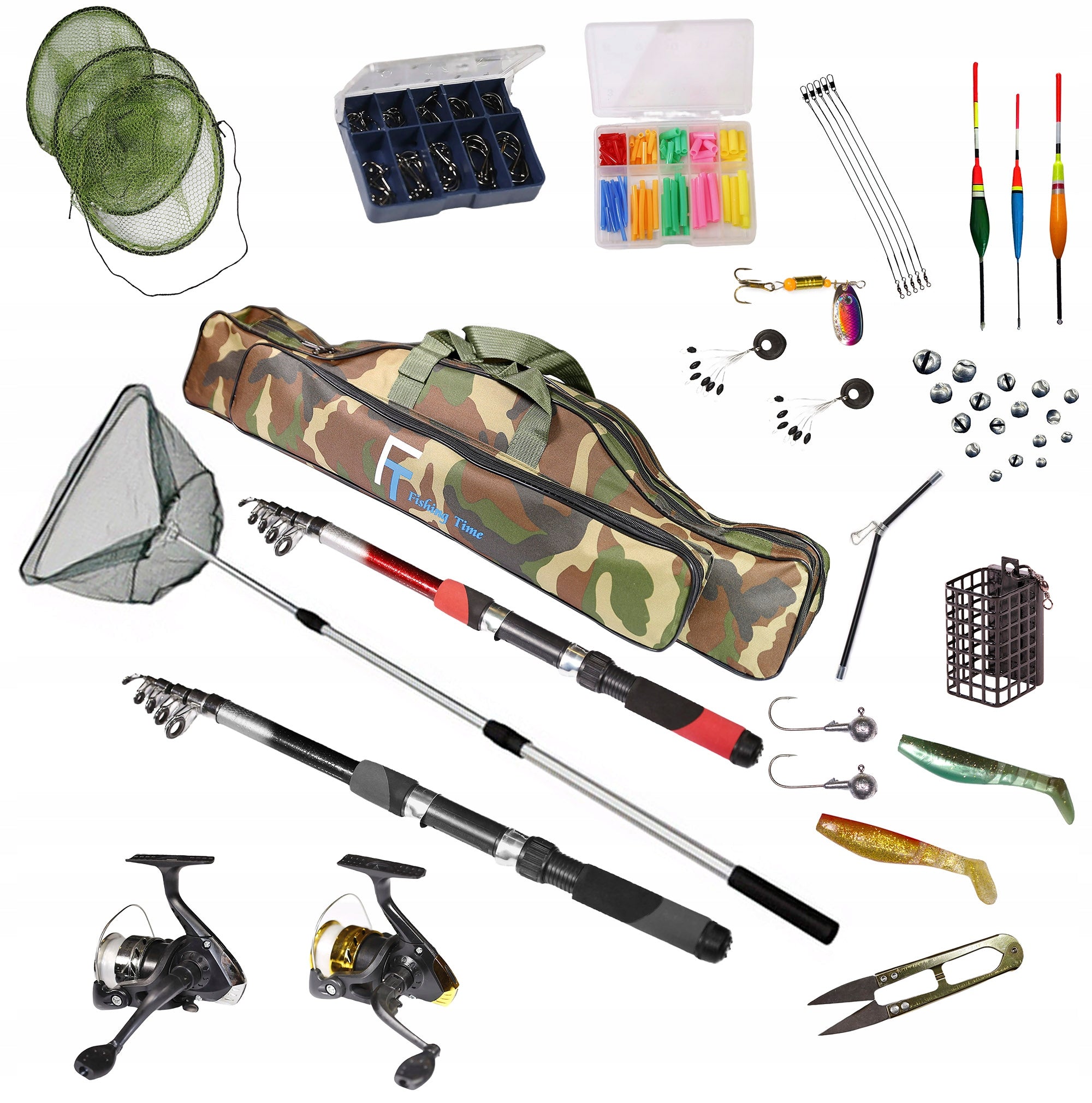 FISHING SET FOR CHILDREN, 2x FISHING ROD AND REELS, FLOATS- ZEST-W-32