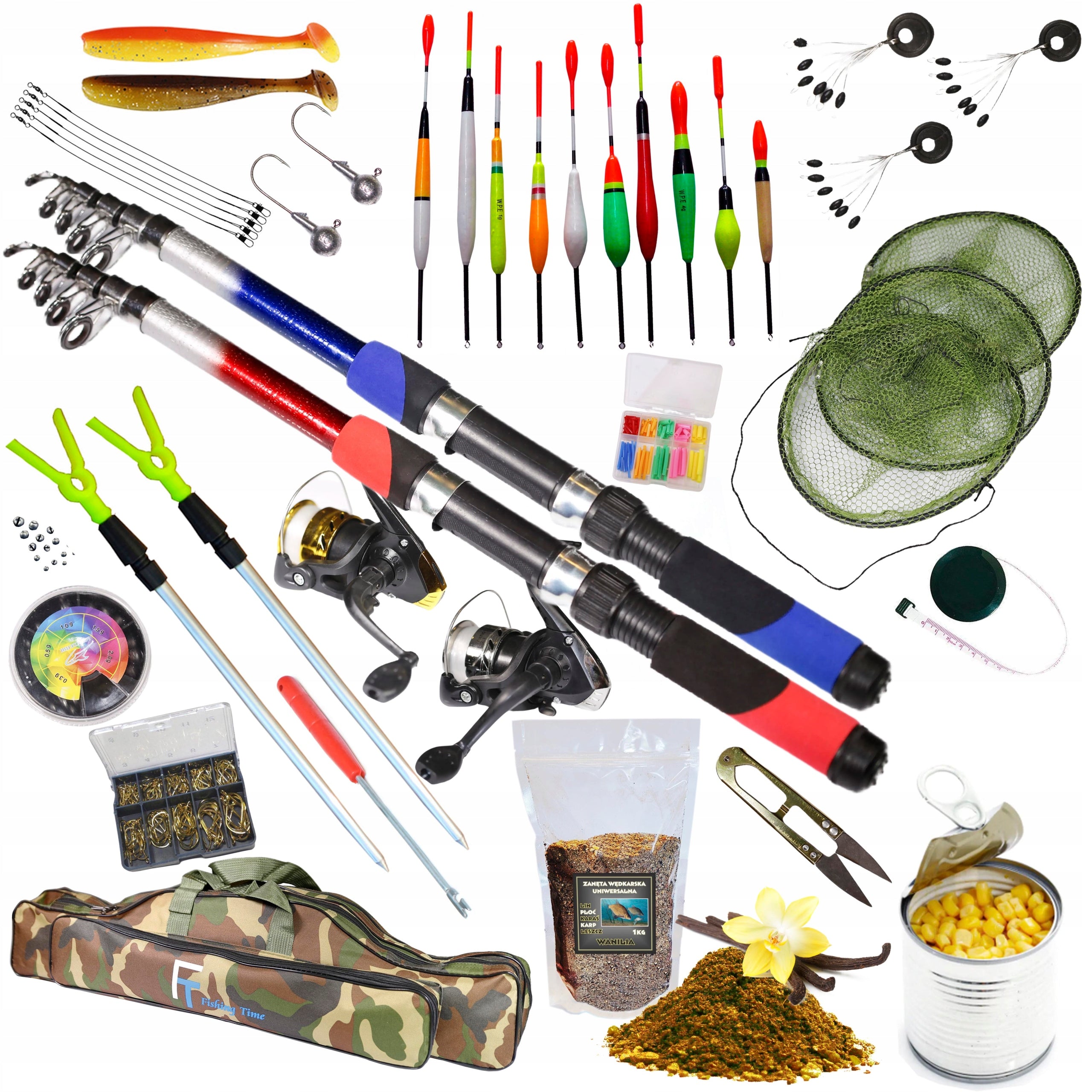 FISHING SET - HIT 2 Rods 2,7m, 2 Reels floats bait ZEST-W-25